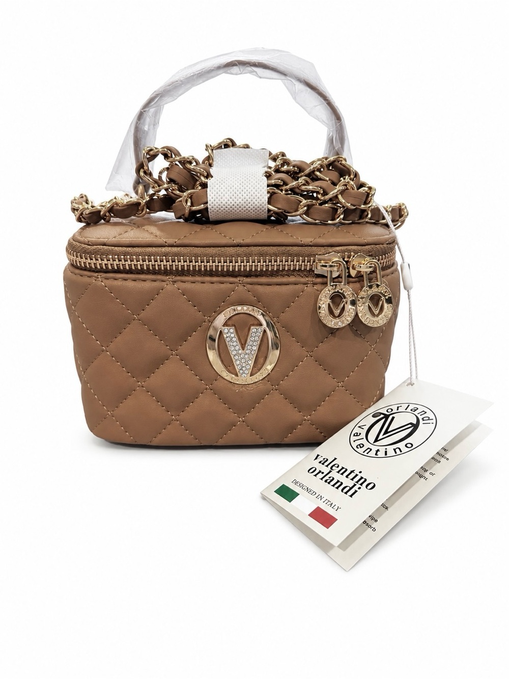 NWT Valentino Orlandi Quilted Top-Handle Vanity Bag with Cross Body Chain